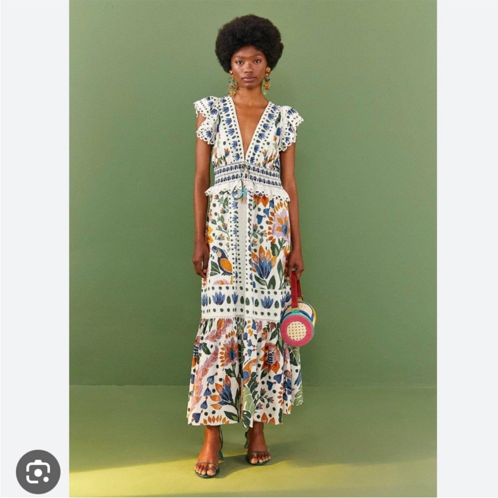Farm Rio White Summer Garden Maxi Dress